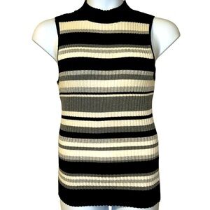 Y2K Ribbed Knit Striped Sleeveless Mock Neck Top – Hooked Up by I.O.T., Size M